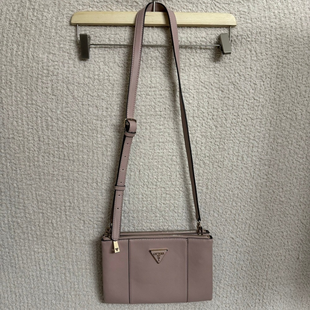 GUESS Crossbody‎ Bag Purse NWOT Handbag Double Zip Dusty Rose Adjustable Strap